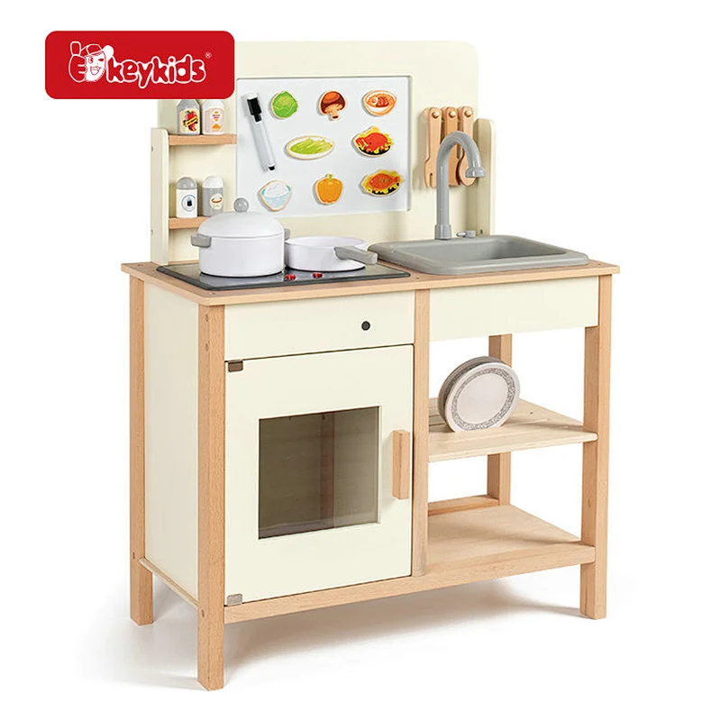 Montessori Interactive Wooden Kids Play Kitchen Set ,Educational Pretend Cooking Toys for Boys & Girls W10K036